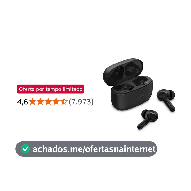 PHILIPS, Fone de Ouvido Sem Fio TWS, TAT1109BK/00, Bluetooth, Com Microfone, Até 24 horas de bateria, Preto