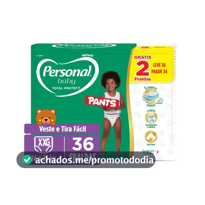 Fralda Personal Baby Total Protect Pants Super XXG, 36 unidades
