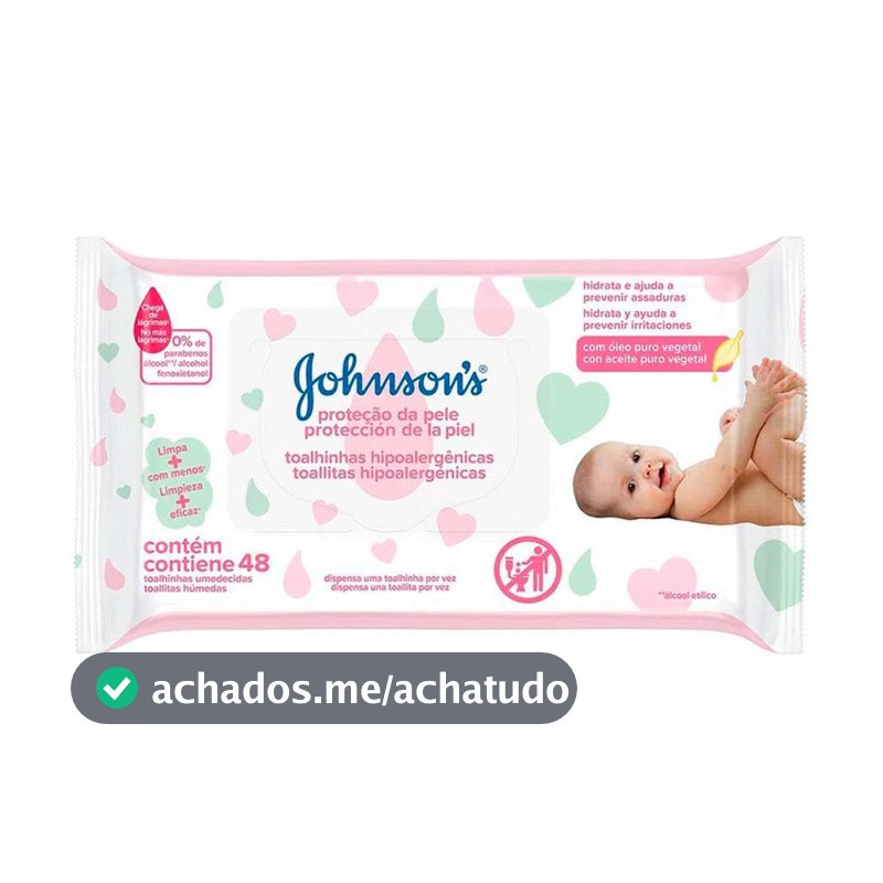 Lenços Umedecidos Johnson's Baby Proteção da Pele, 48 Unidades