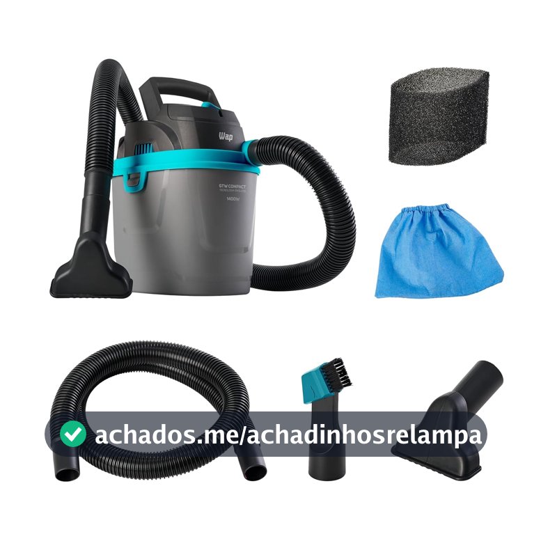 WAP Aspirador de Pó e Água Barril GTW COMPACT, Compacto, 5,5 Litros, com Filtro Lavável, 150mbar 1400W 220V