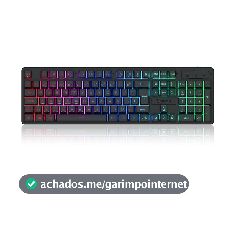 Teclado Gamer Membrana Redragon Netherbane Pro RGB Full Size USB-C Bluetooth 2,4 GHz ABNT2 Preto K521RGB-KS PT