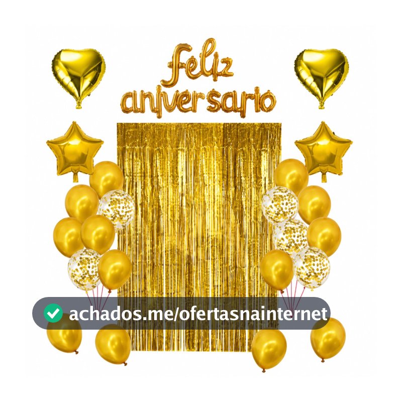 Kit Feliz Aniversário 26 Peças com Balões Cortina e Letreiro Dourado