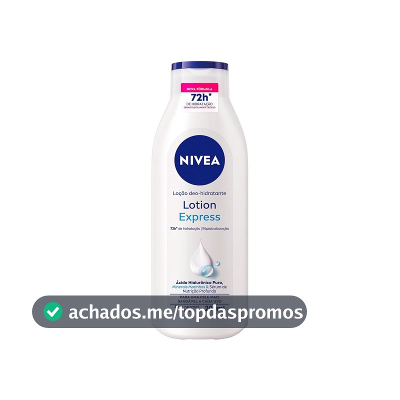 NIVEA Loção Deo-Hidratante Lotion Express 200ml, Hidratação 72h, Rápida Absorção, Hialurônico Puro, Corporal, Pele Normal e Seca