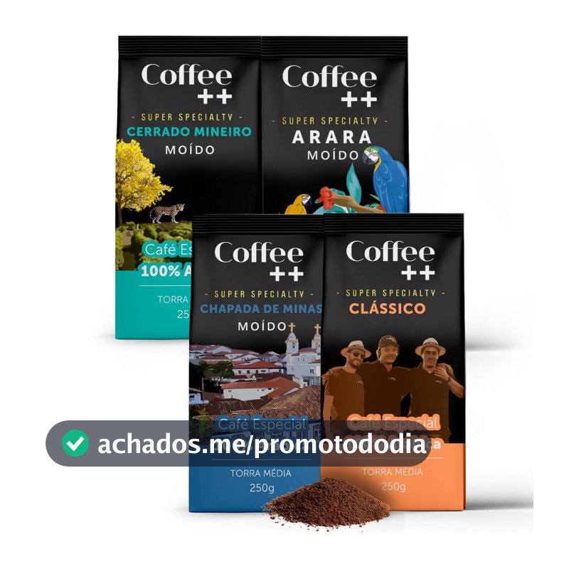 Kit 4 Pacotes Café Especial Torrado e Moído Coffee Mais Variedades: Cerrado Mineiro, Arara, Chapada de Minas e Clássico - 100% Arábica (4x250g)