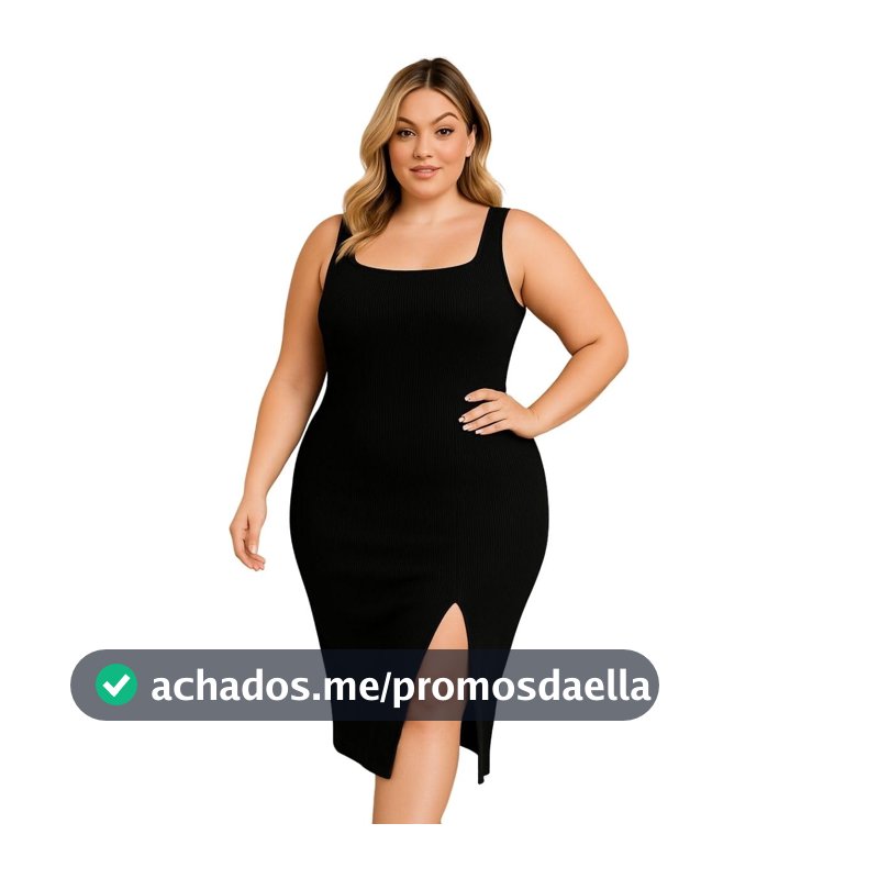 Vestido Tubinho Plus Size Regata Larga Modelador Com Fenda