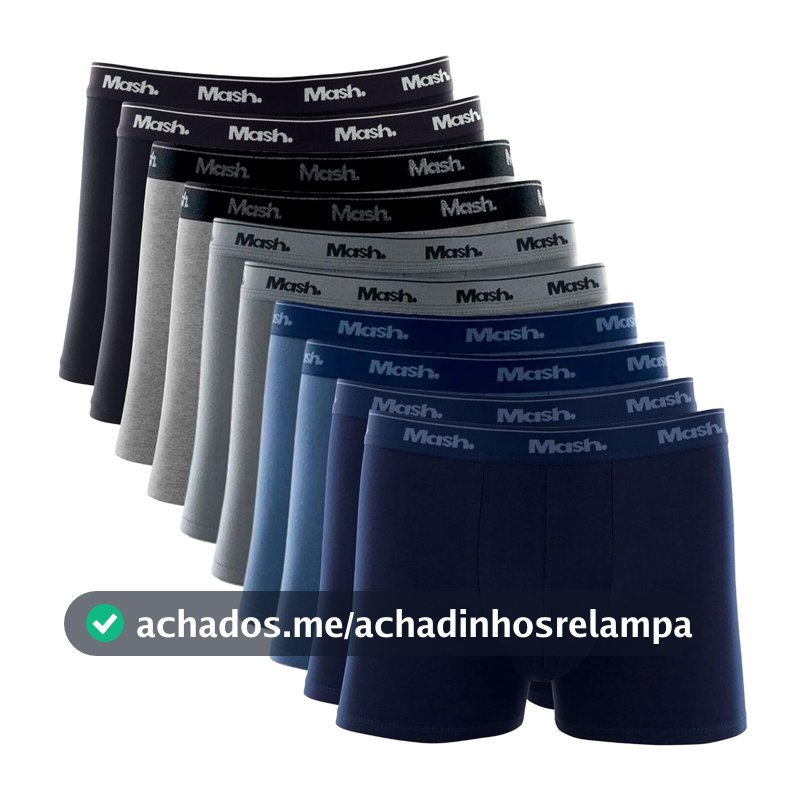 Kit 10 Cuecas Mash Masculina Boxer Algodão Cotton Macio Respirável Cós Elástico 35mm Cavalo Alongado