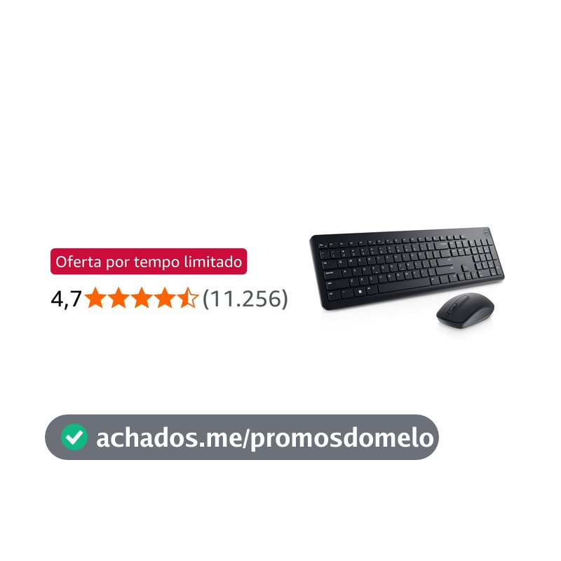 Combo Teclado e Mouse Sem Fio Dell KM3322W 1858, Receptor USB 2,4 GHz