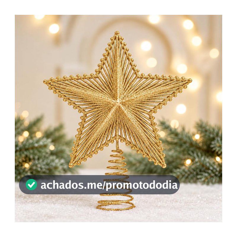 Ponteira Estrela Brilhante Glitter Dourada Prata Vermelha Ponteira Grande 20cm Para Árvore de Natal Decoração Natalina (DOURADA)