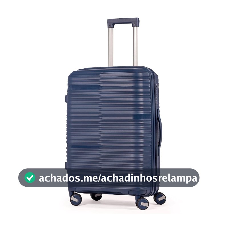 Mala De Viagem Média 23Kg Polipropileno Rodas Duplas 360 Fibra Rígida Leve Resistente Para Despachar (AZUL, MÉDIA)