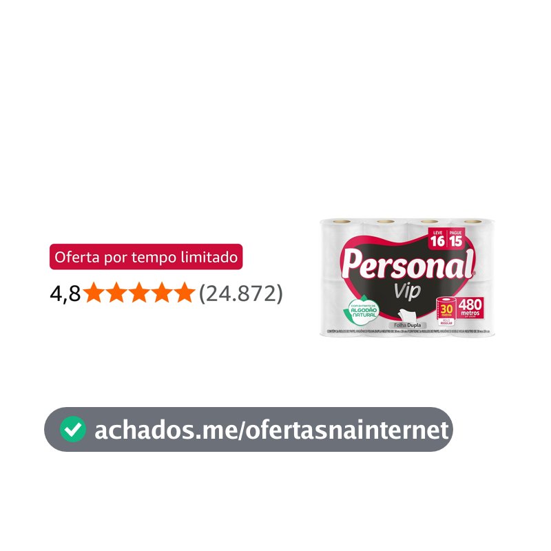 Personal Papel Higiênico Vip Folha Dupla, 16 Unidades Branco (Embalagem Pode Variar)