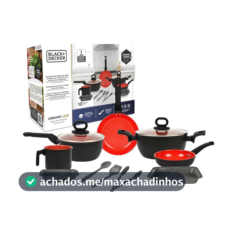 Jogo de Panelas BLACK DECKER 10 Peças Ceramic Line - Red Stone