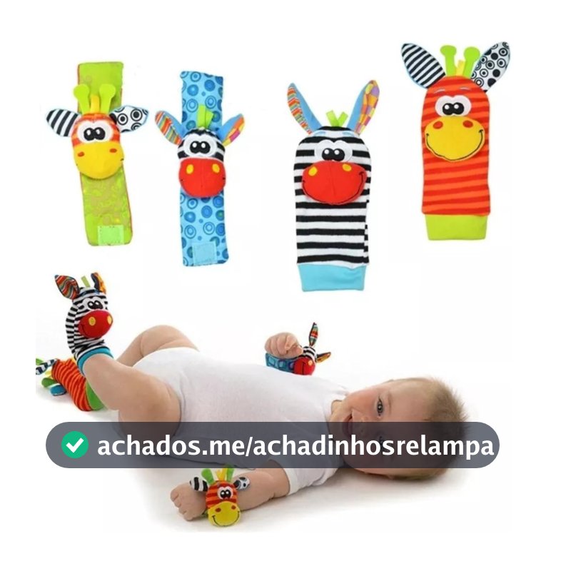 Kit Meias e Pulseiras com Chocalho para Bebê 4 Peças Infantis
