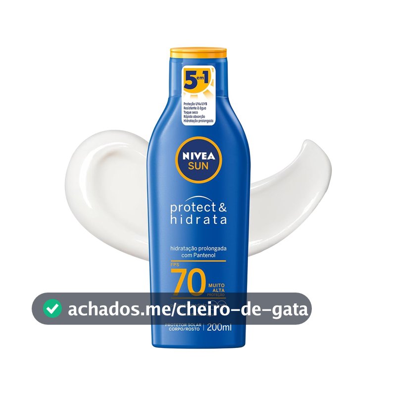 NIVEA SUN Protetor Solar Protect & Hidrata FPS 70 200ml, Muito Alta Proteção UVA/UVB, Hidratação Prolongada, Rápida Absorção, Pantenol, Cuidado Solar Corporal e Facial