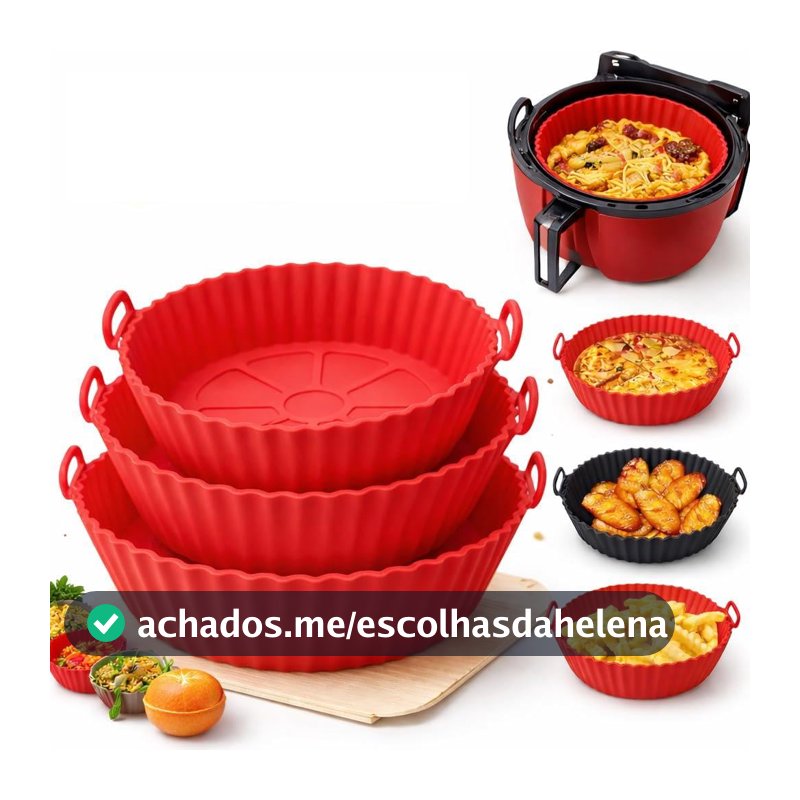 Kit com 6 Formas de Silicone Reutilizáveis para Air Fryer e Forno, Silicone Reciclável Antiaderente, Resistente a Alta Temperatura, Fácil de Lavar e Guardar (Vermelho)