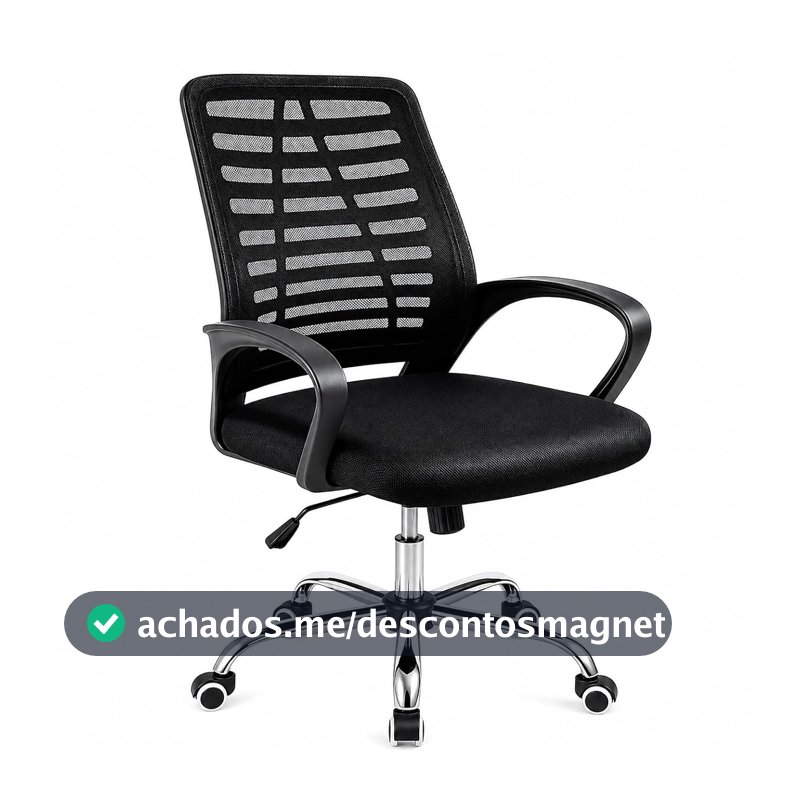 Cadeira de Escritório Ergonômica Mesh Giratória Base Cromada com Regulagem Altura Home Office