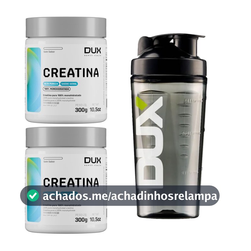 Combo 2x DUX Creatina Monohidratada Pote 300G Dux Nutrition + Coqueteleira