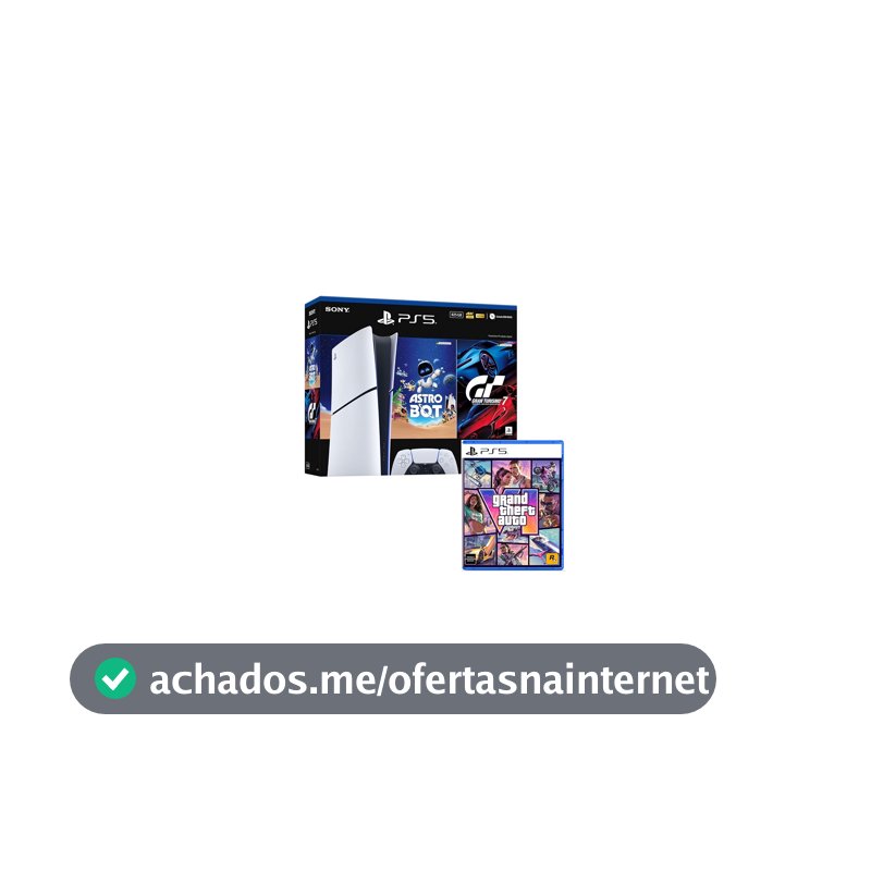 Bundle GTA VI + PlayStation 5 Slim Digital 825 GB Pacote Astro Bot e Gran Turismo 7