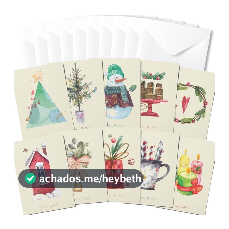 Cartão de Natal - 10 unidades com envelopes - tamanho 10x15cm