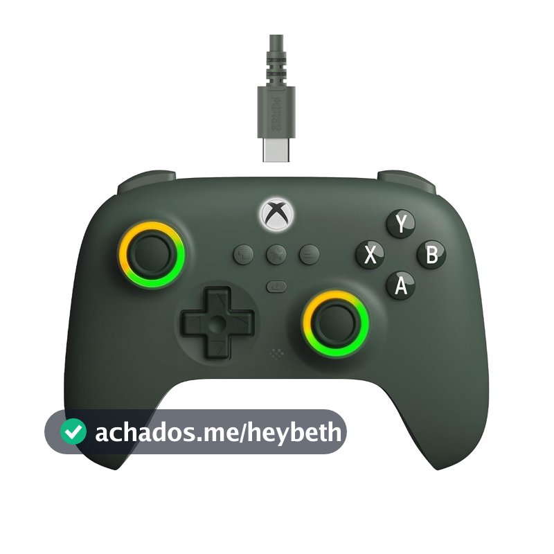 Controle com fio 8BitDo Ultimate C para Xbox - joysticks Hall Effect, iluminação RGB, Verde Escuro