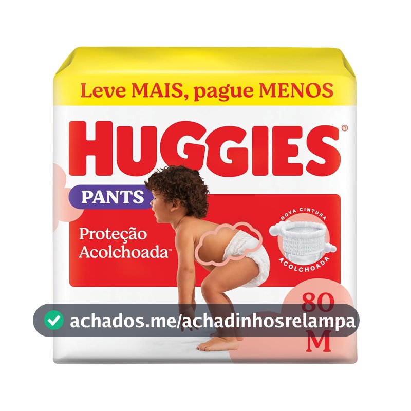 Fralda Pants Huggies Proteção Acolchoada, Tamanho M, 80 unidades, Estilo Roupinha, Cintura Macia, Vermelho