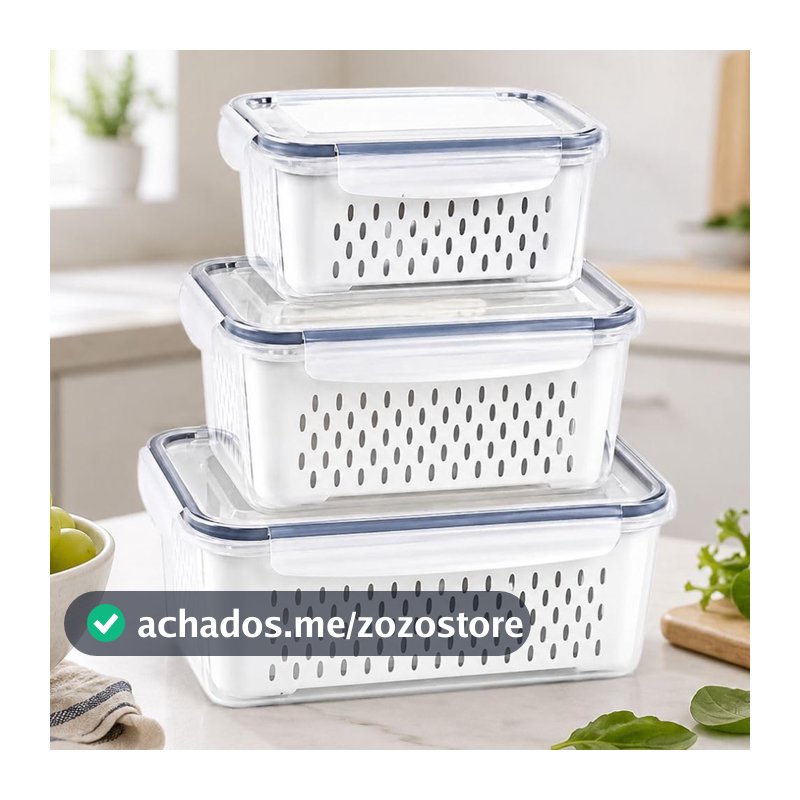 Kit 3 Potes Herméticos Organizador de Geladeira e Cozinha com Tampa