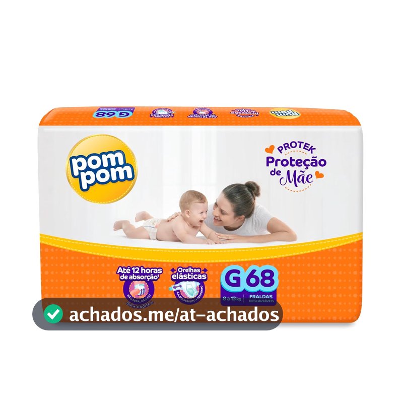 Fralda Pom Pom Protek Proteção de Mãe Hiper G 68 Unidades