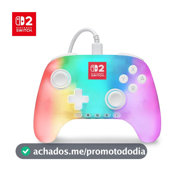 Controle com fio PowerA Advantage para Nintendo Switch 2 com Lumectra - Branco, oficialmente licenciado, iluminação RGB, efeitos Hall, botões mapeáveis, botão C, controle Pro