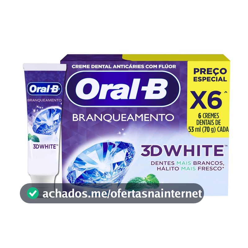 Oral-B Pasta de Dente 3D White Branqueadora, 6 Unidades 70 g