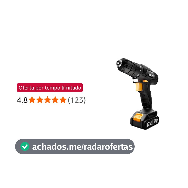 WAP Parafusadeira e Furadeira a Bateria Li-Ion 12V BPF 12K3 BLACK Carregador Bivolt com Maleta e Kit de 13 Acessórios
