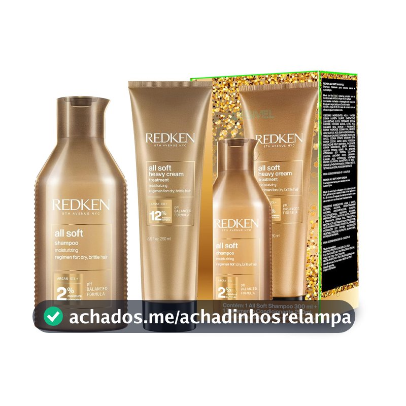 Redken Kit All Soft Shampoo + Máscara de tratametno Heavy Cream, Promove hidratação profunda, Cabelos macios e com brilho, Fórmula com óleo de argan, Para cabelos secos e opacos