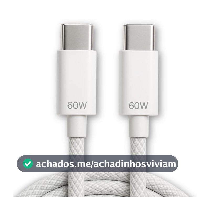 Cabo USB-C Tipo C 60W Turbo 2 Metros, Carregamento Ultra Rápido