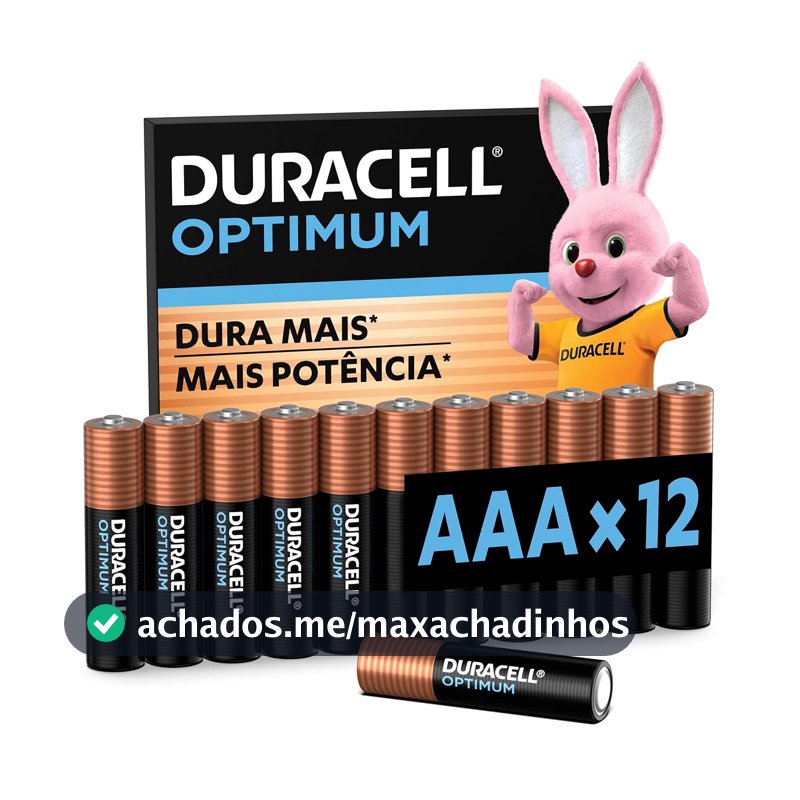 Duracell Pilhas Optimum AAA Palito Pack 12 Unidades – Dura Mais – Para Controle de Videogame e Brinquedos