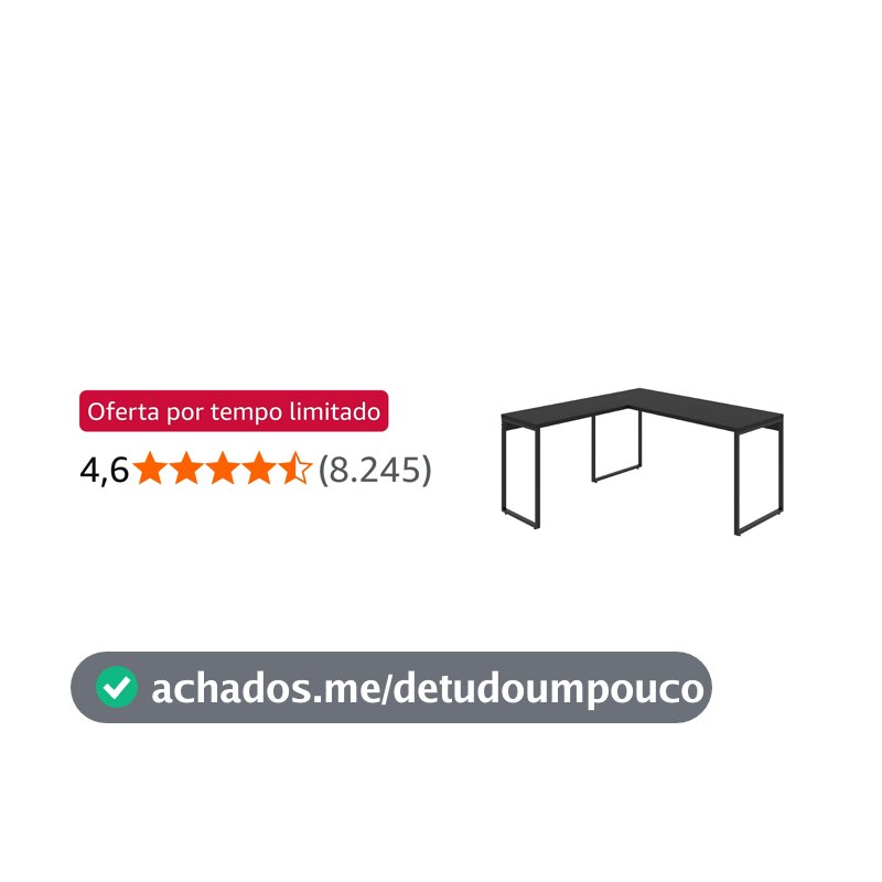Mesa de Escritório em L Estilo Industrial 1,50mX1,50m Kuadra, Compace, Preto Ônix/Est.Preta