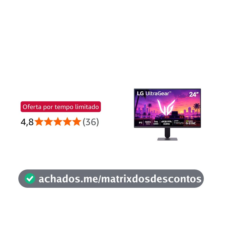 LG UltraGear Monitor Gamer 24" IPS 144Hz nativo, 1ms (MBR), Full HD (1920x1080), HDR10, NVIDIA G-SYNC, AMD FreeSync sRGB, Preto - 24G411B