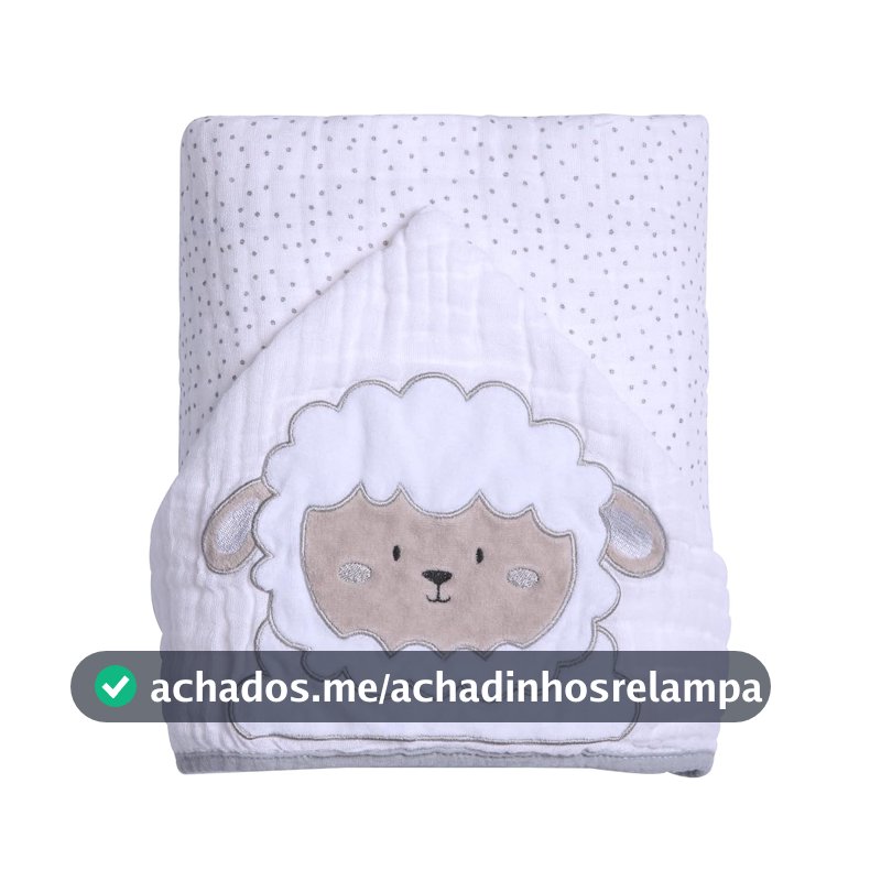 Toalha de Banho Soft Papi Friends com Capuz Bord. 90Cm X 75Cm, Branco/Cinza