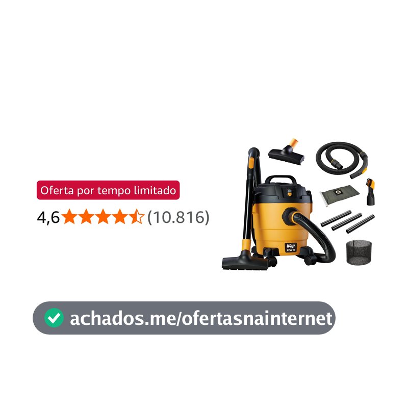 WAP Aspirador de Pó e Água GTW 10, Compacto, 10 Litros, com Mangueira de 1,5 Metros, Filtro Lavável, 140mbar 1400W 127V