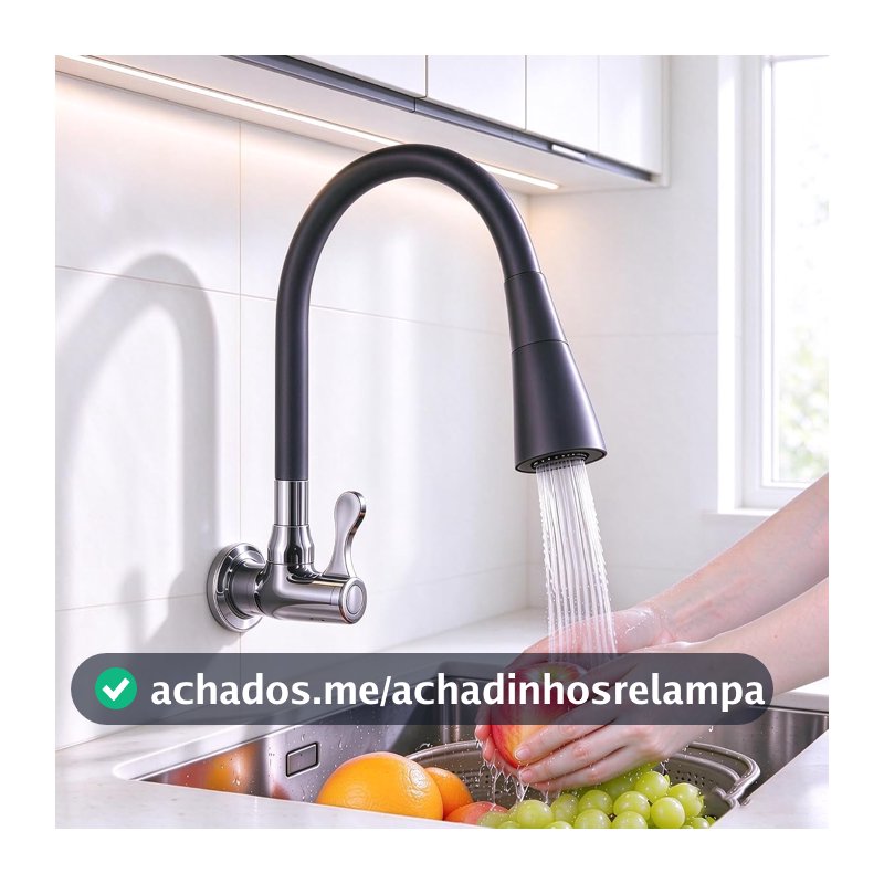 Torneira Gourmet de Parede para Cozinha Acabamento Fosco de Bica Flexível 360° com Duplo Jato e 1/4 de Volta Decoração Moderna (1 Pcs)