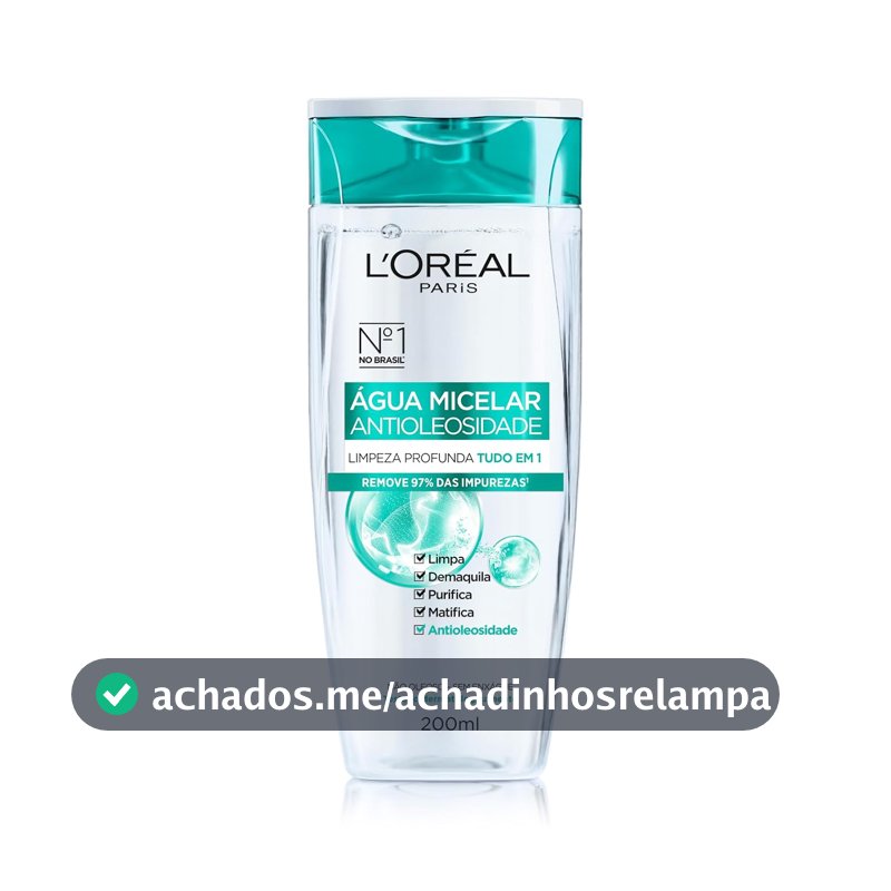 L'Oréal Paris Água Micelar Efeito Matte Solução de Limpeza Facial 5 em 1, 200ml