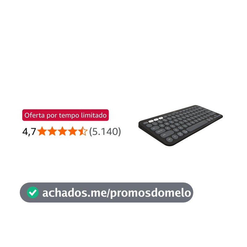 Teclado sem fio Logitech Pebble Keys 2 K380s com Conexão Bluetooth Easy-Switch e Pilha Inclusa - Compatível com PC, Mac, Chrome OS, Android, iOS e Apple TV, Layout US - Grafite