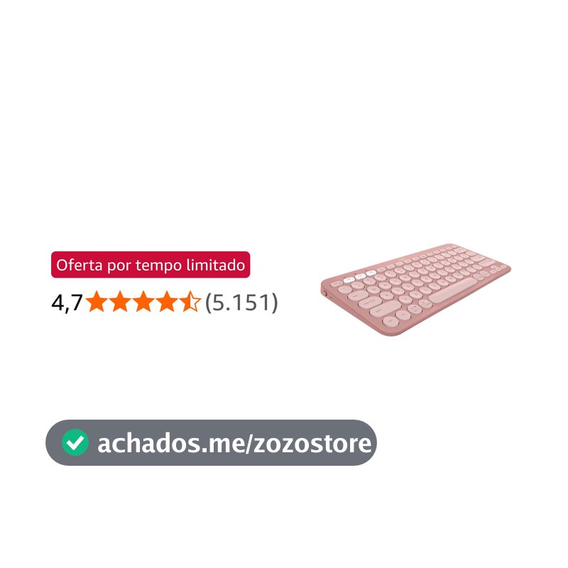 Teclado sem fio Logitech Pebble Keys 2 K380s com Conexão Bluetooth Easy-Switch e Pilha Inclusa - Compatível com PC, Mac, Chrome OS, Android, iOS e Apple TV, Layout US - Rosa
