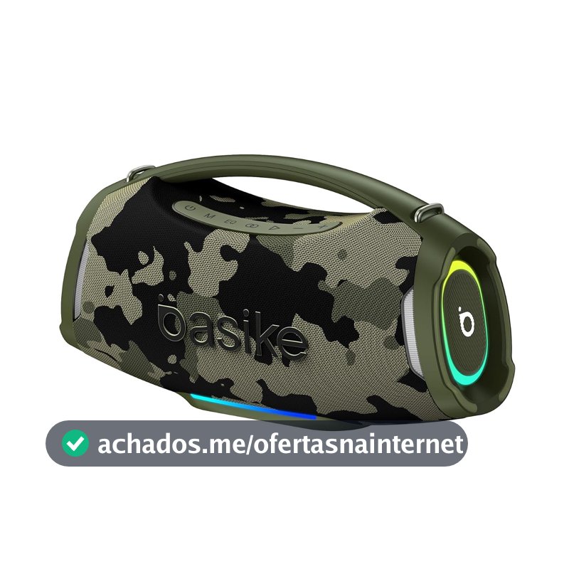 Basike Caixa de Som Estéreo Sem Fio, Boombox 200W, Bluetooth, cor camuflada
