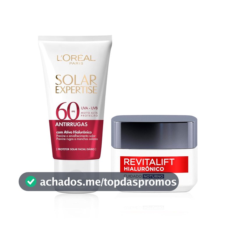 Kit Creme Revitalift Hialurônico Noturno 49g + Protetor Solar Expertise Facial Antirrugas FPS60 40g