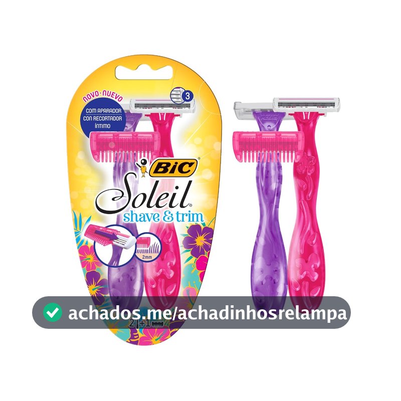 BIC Aparelho De Depilação Soleil Shave & Trim 3 Lâminas Rosa E Roxo 930184 2 Unidades + Aparador De Pelos Rosa/Roxo Pacote De 2