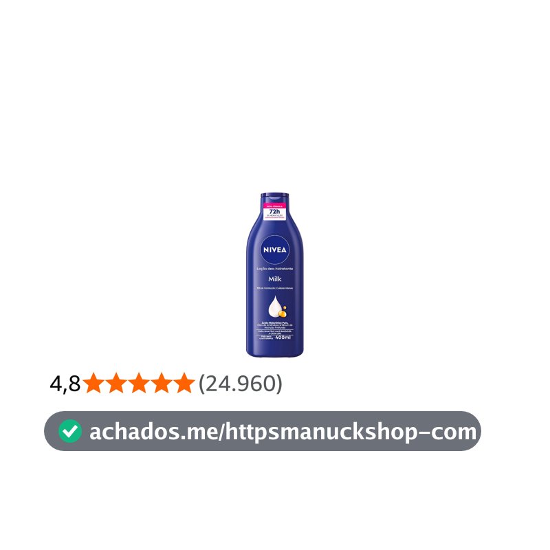 NIVEA Loção Deo-Hidratante Milk 400ml, Hidratação Profunda 72h, Hialurônico Puro, Corporal, Pele Seca e Extrasseca