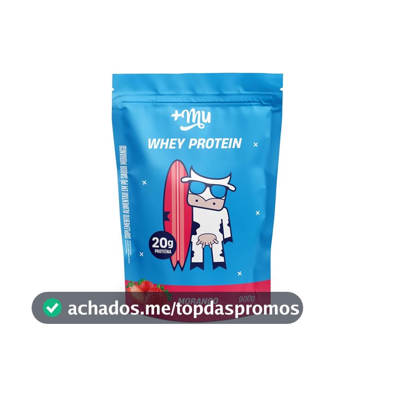 Whey Concentrado, Mais Mu, Sabor Morango, 20g de proteína - 900g