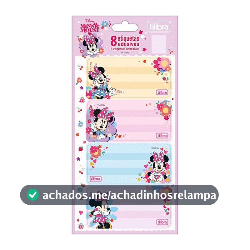 Tilibra - Etiqueta Escolar Adesiva Minnie, pacote com 8 unidades