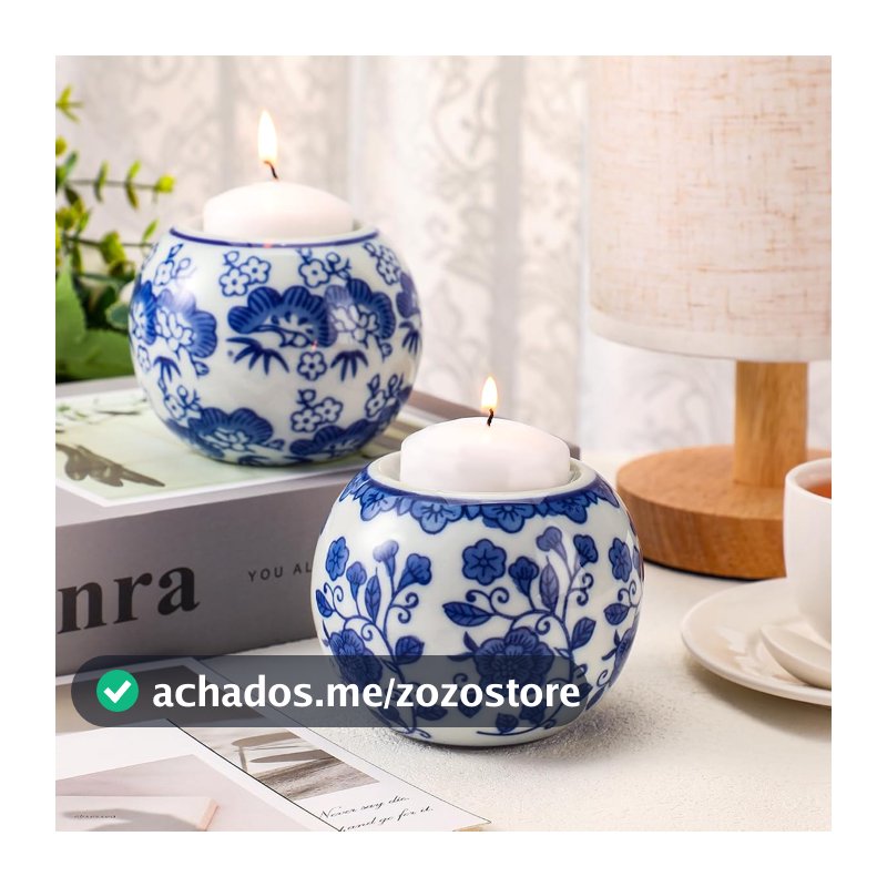 Soaoo Pacote com 2 castiçais votivos Chinoiserie jarra de porcelana