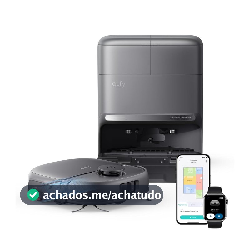 eufy C28 Robô Aspirador e Passa Pano, Rolo Esfregão Autolimpante em Tempo Real, 30 cm Cabelo 0 Enrolados, Estação de Lava e Seca com Alta Temperatura, Evita Obstáculos com IA e LiDAR, 15000 Pa, 127V