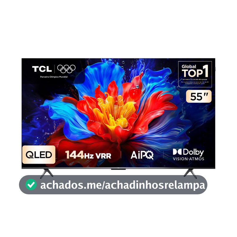 Smart TV TCL 55 Polegadas QLED 4K P8K WiFi Bluetooth Google TV 144Hz HDR10+ Dolby Atmos Vision 55P8K