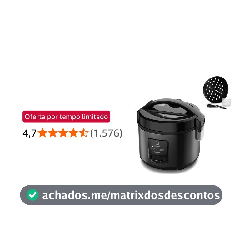 Panela Elétrica Electrolux vapor arroz capacidade 2L 6 Xícaras 2 em 1 timer panela removivel antiaderente tampa com visor transparente ERC10 inox 127v por Rita Lobo